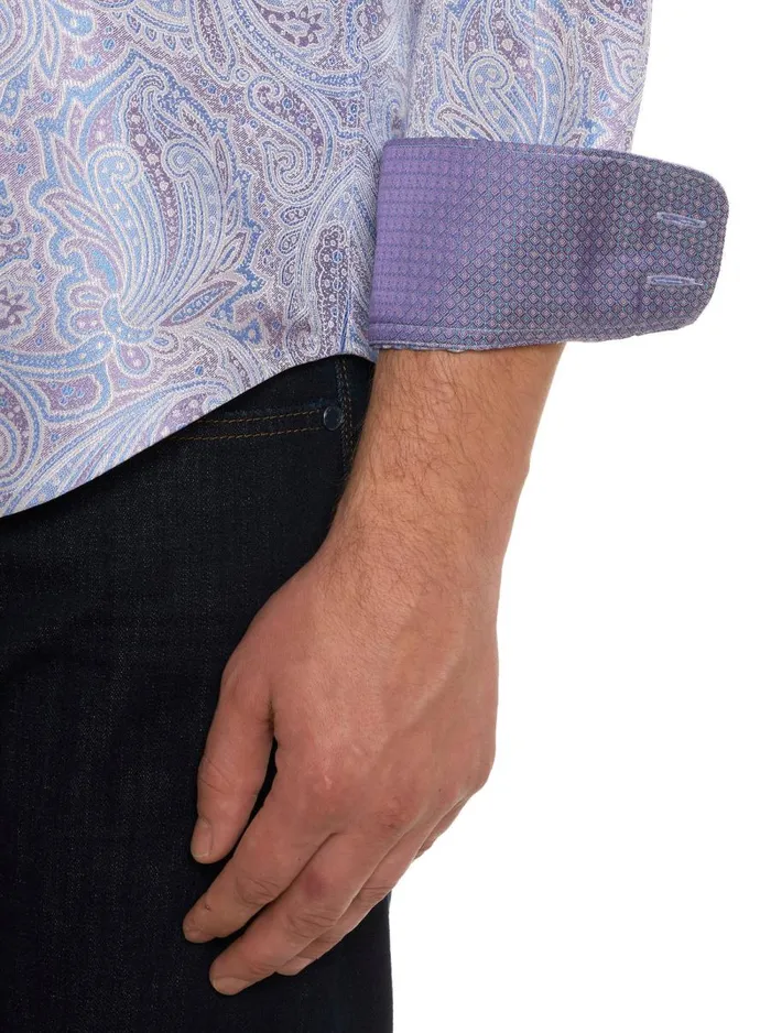 Men Robert Graham Button Down Shirts LIMITED EDITION COSMIC DANCER LONG SLEEVE BUTTON DOWN SHIRT LIGHT BLUE