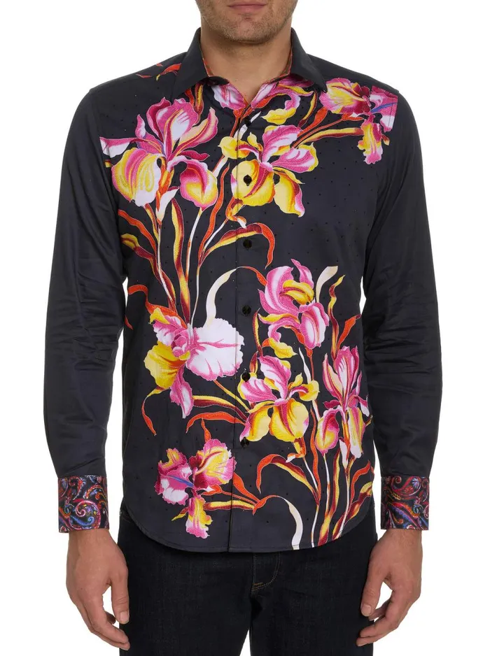 Men Robert Graham Button Down Shirts LIMITED EDITION THE TICE LONG SLEEVE BUTTON DOWN SHIRT BLACK