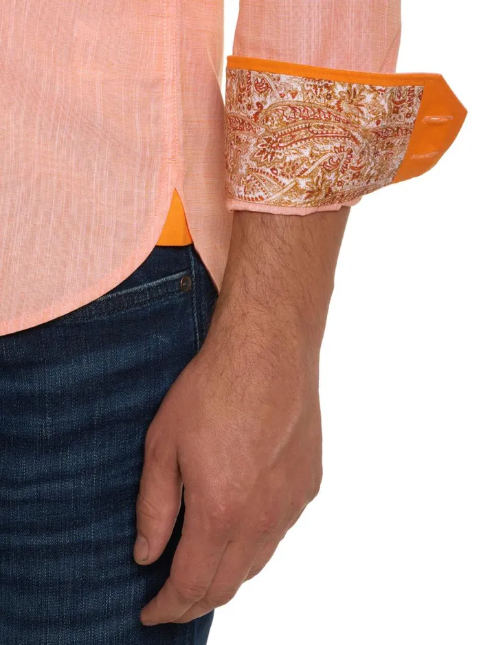 Men Robert Graham Button Down Shirts STINGRAY LONG SLEEVE BUTTON DOWN SHIRT LIGHT ORANGE