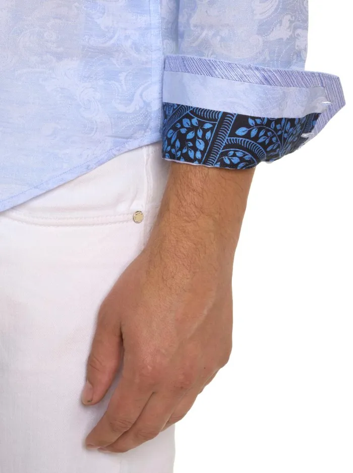 Men Robert Graham Button Down Shirts WAVE YOU LONG SLEEVE BUTTON DOWN SHIRT LIGHT BLUE
