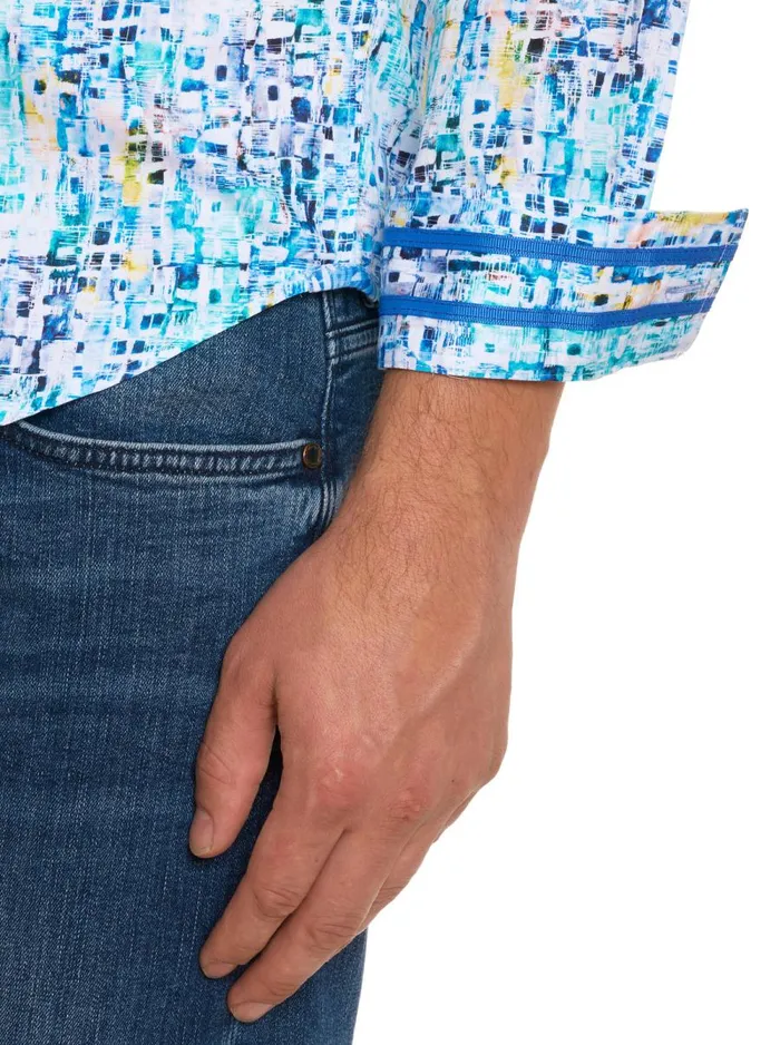 Men Robert Graham Long Sleeve Button Down Shirts BELMONT LONG SLEEVE BUTTON DOWN SHIRT TEAL