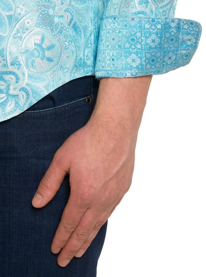 Men Robert Graham Long Sleeve Button Down Shirts LIMITED EDITION THE BLUE EYES LONG SLEEVE BUTTON DOWN SHIRT LIGHT BLUE
