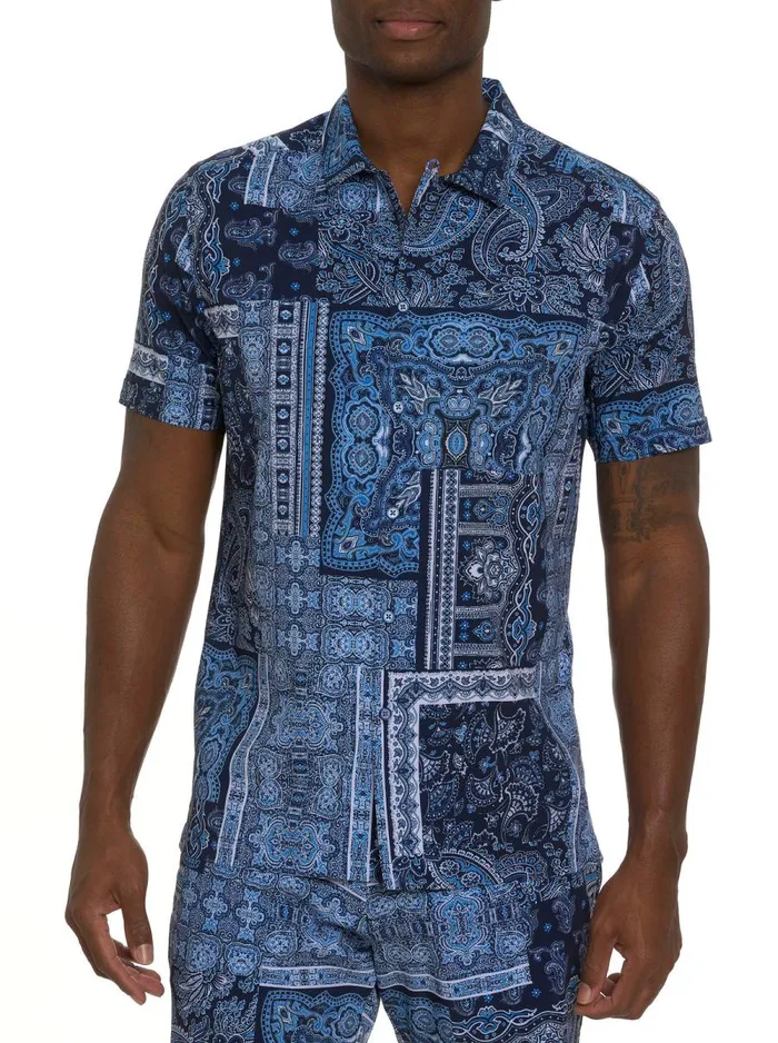 Men Robert Graham Short Sleeve Button Down Shirts THE GOTHAM SHORT SLEEVE BUTTON DOWN SHIRT NAVY Men Robert Graham Short Sleeve Button Down Shirts THE GOTHAM SHORT SLEEVE BUTTON DOWN SHIRT NAVY