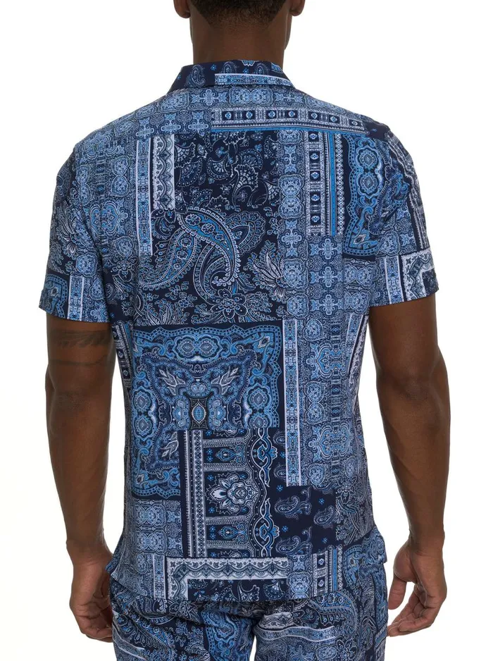 Men Robert Graham Short Sleeve Button Down Shirts THE GOTHAM SHORT SLEEVE BUTTON DOWN SHIRT NAVY