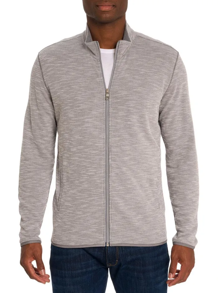 Men Robert Graham Sweaters and Knits KOBRA FULL ZIP LONG SLEEVE KNIT LIGHT GREY
