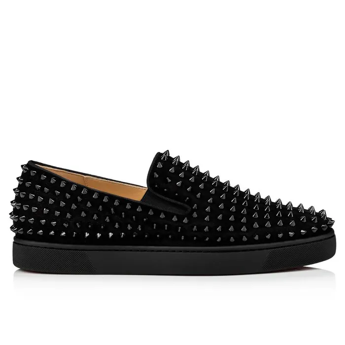 Men RollerBoat Sneakers 8211 Veau Velours And Spikes 8211 Black Black Christian Louboutin Low Top Sneakers