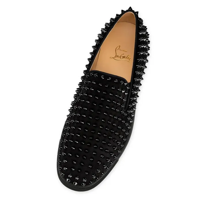 Men RollerBoat Sneakers 8211 Veau Velours And Spikes 8211 Black Black Christian Louboutin Low Top Sneakers