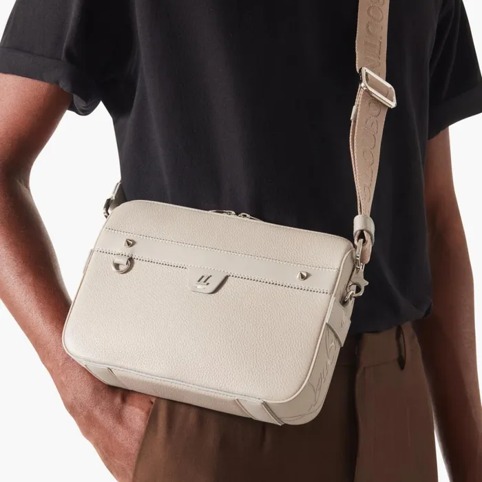 Men Ruisbuddy Messenger Bag 8211 Grained Calf Leather And Fabric 8211 Goose Grey Christian Louboutin Crossbody Bags