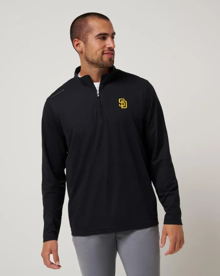 Men SAN DIEGO PADRES TIME TO TAILGATE QUARTER ZIP Black TravisMathew Quarter Zips Men SAN DIEGO PADRES TIME TO TAILGATE QUARTER ZIP Black TravisMathew Quarter Zips