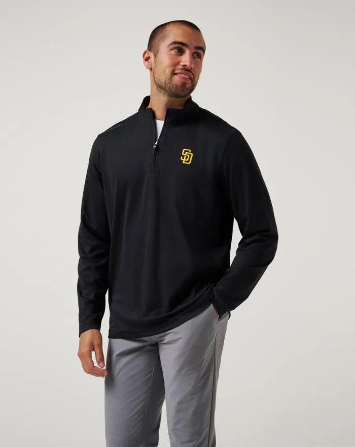 Men SAN DIEGO PADRES TIME TO TAILGATE QUARTER ZIP Black TravisMathew Quarter Zips