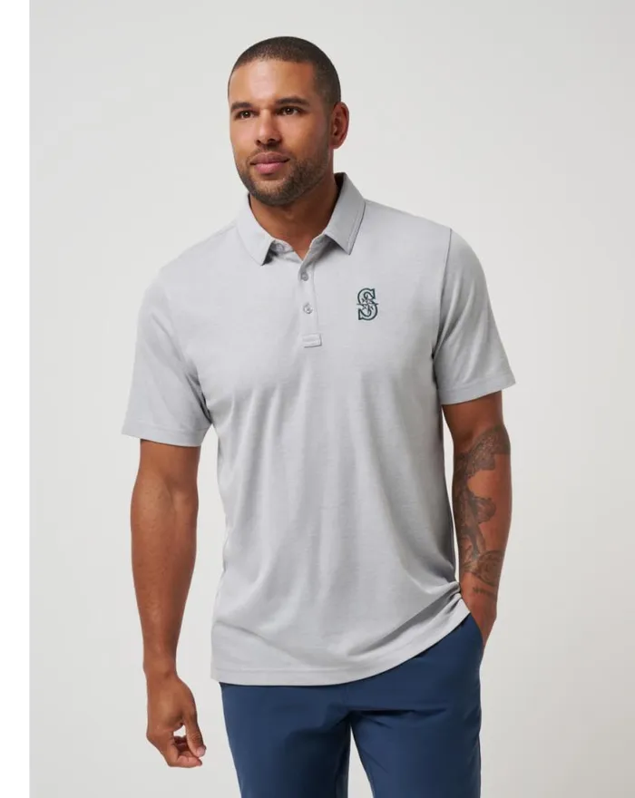 Men SEATTLE MARINERS PLAYOFF PITCH POLO Heather Grey TravisMathew Polos