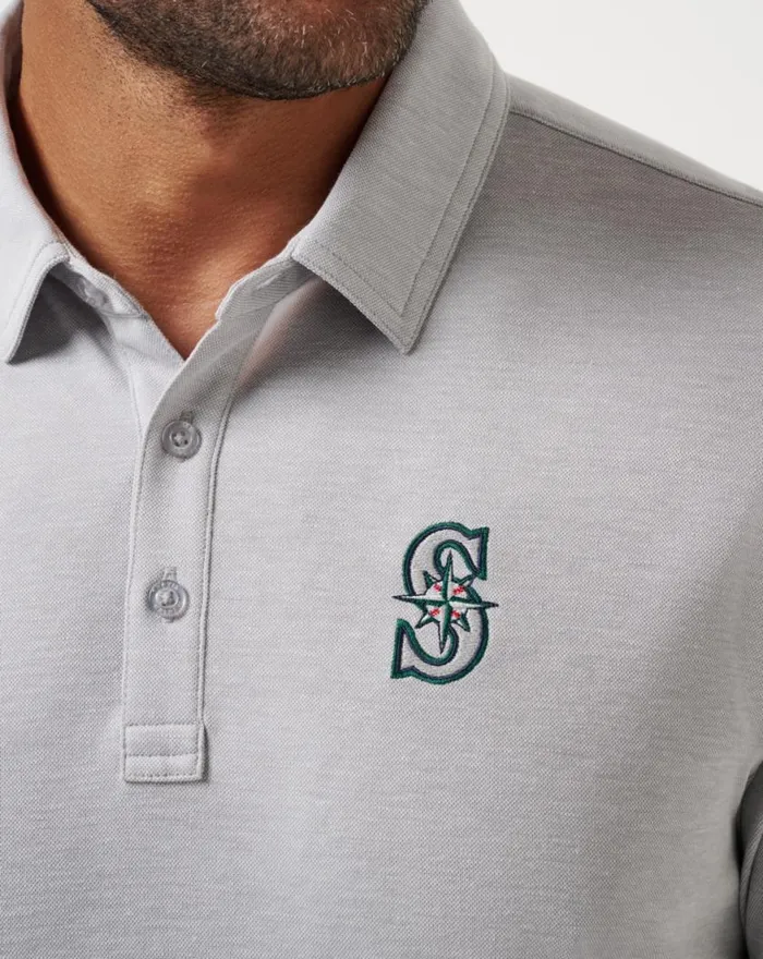 Men SEATTLE MARINERS PLAYOFF PITCH POLO Heather Grey TravisMathew Polos
