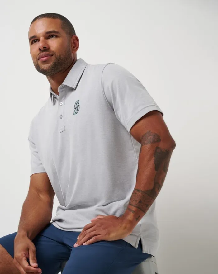Men SEATTLE MARINERS PLAYOFF PITCH POLO Heather Grey TravisMathew Polos