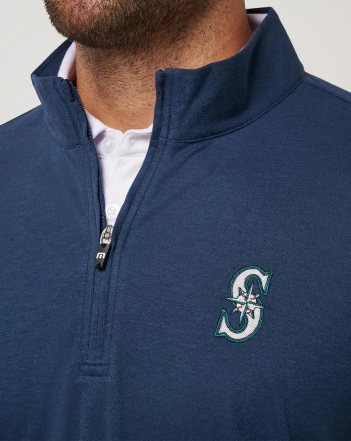 Men SEATTLE MARINERS TIME TO TAILGATE QUARTER ZIP Navy TravisMathew Quarter Zips