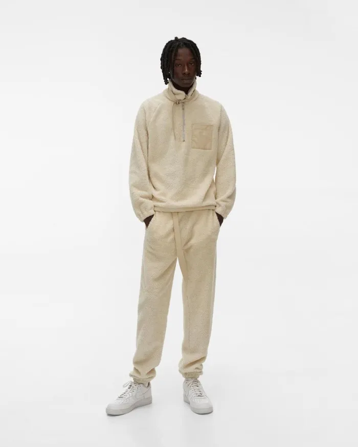 Men Shaggy Fleece Sweatpant Winter White Helmut Lang Pants