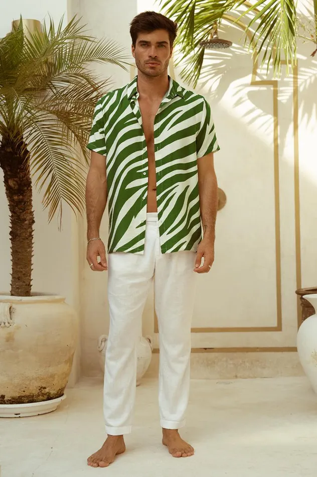 Men Shirts Runaway The Label ABE SHIRT Khaki Zebra