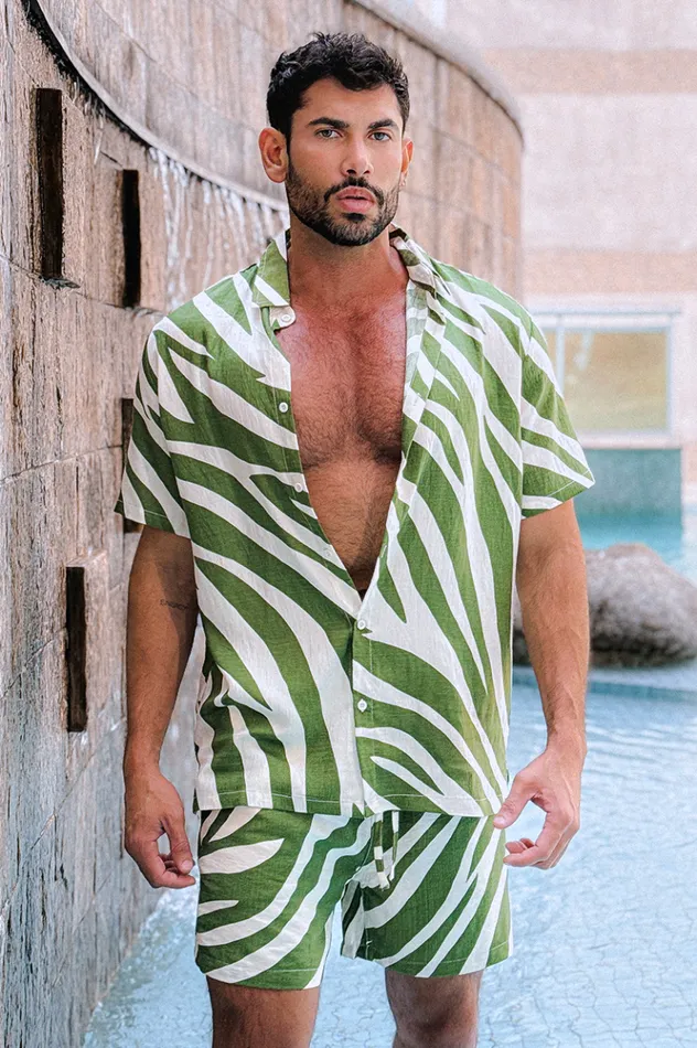 Men Shirts Runaway The Label ABE SHIRT Khaki Zebra