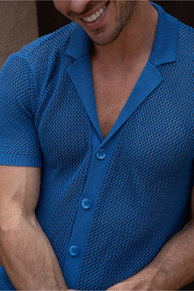 Men Shirts Runaway The Label CASPER KNIT SHIRT Cobalt