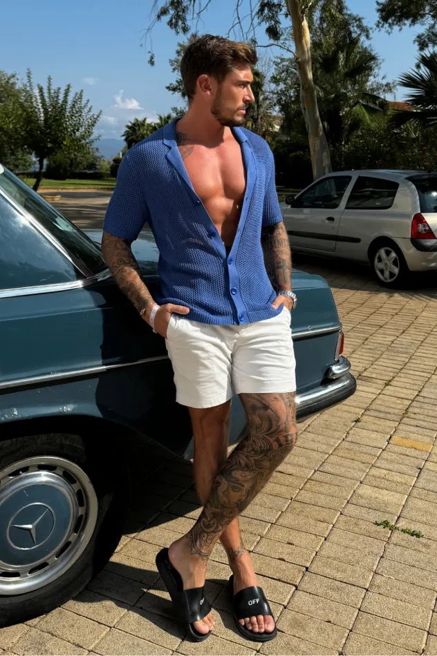 Men Shirts Runaway The Label CASPER KNIT SHIRT Cobalt