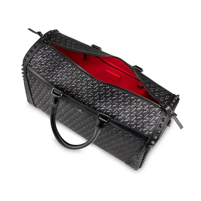 Men Sneakender Medium Travel Bag 8211 Coated Canva Techno CL And Rubber 8211 Black Black Christian Louboutin Travel Bags