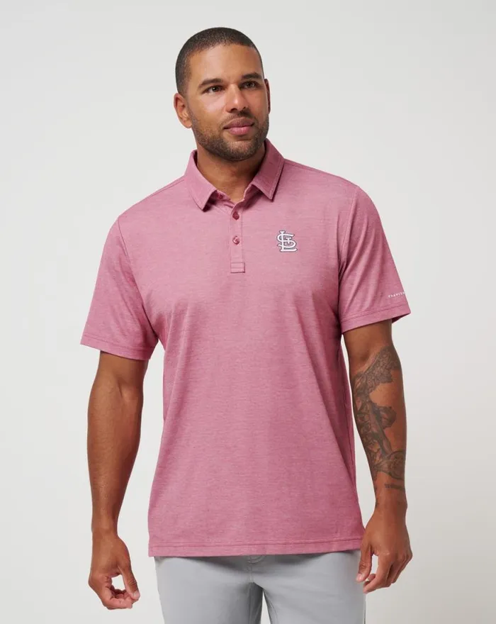Men ST LOUIS CARDINALS PLAYOFF PITCH POLO Heather Red TravisMathew Polos