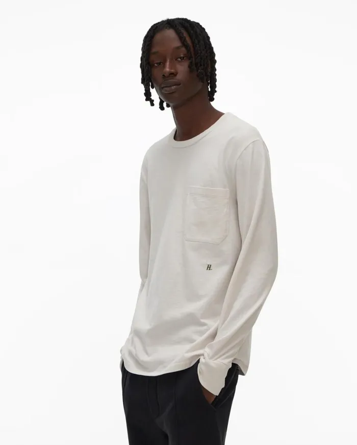 Men Strap Long Sleeve Tee Powdered Ecru Helmut Lang TShirts