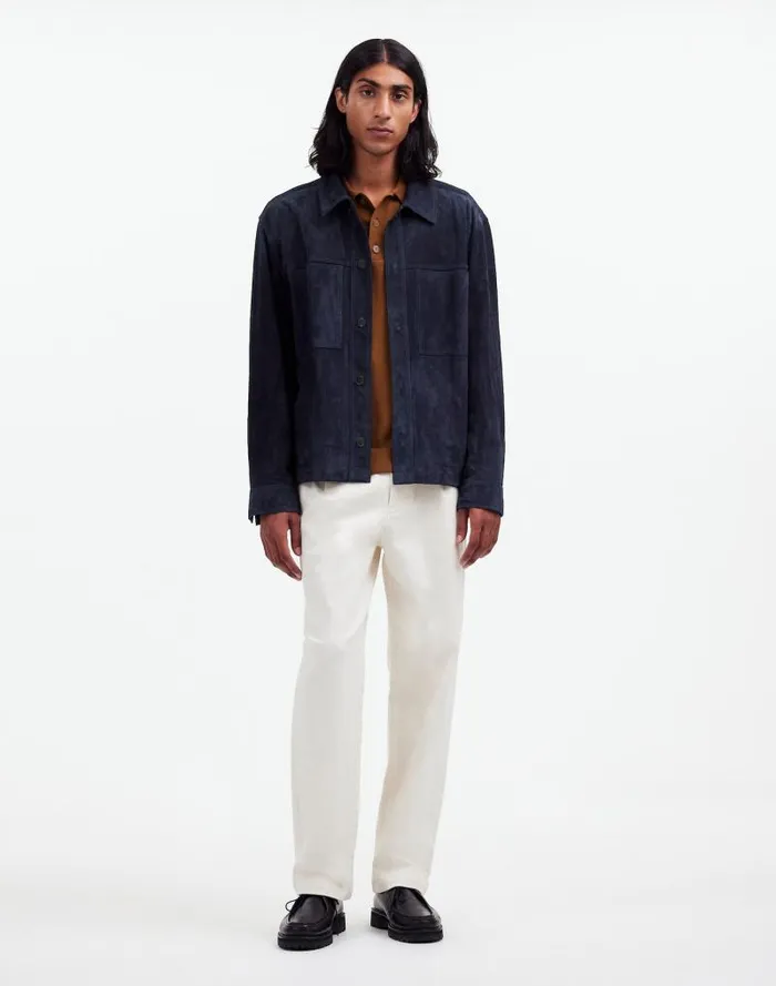 Men Suede Leather Boxy ShirtJacket Dark Indigo Madewell Coats Jackets