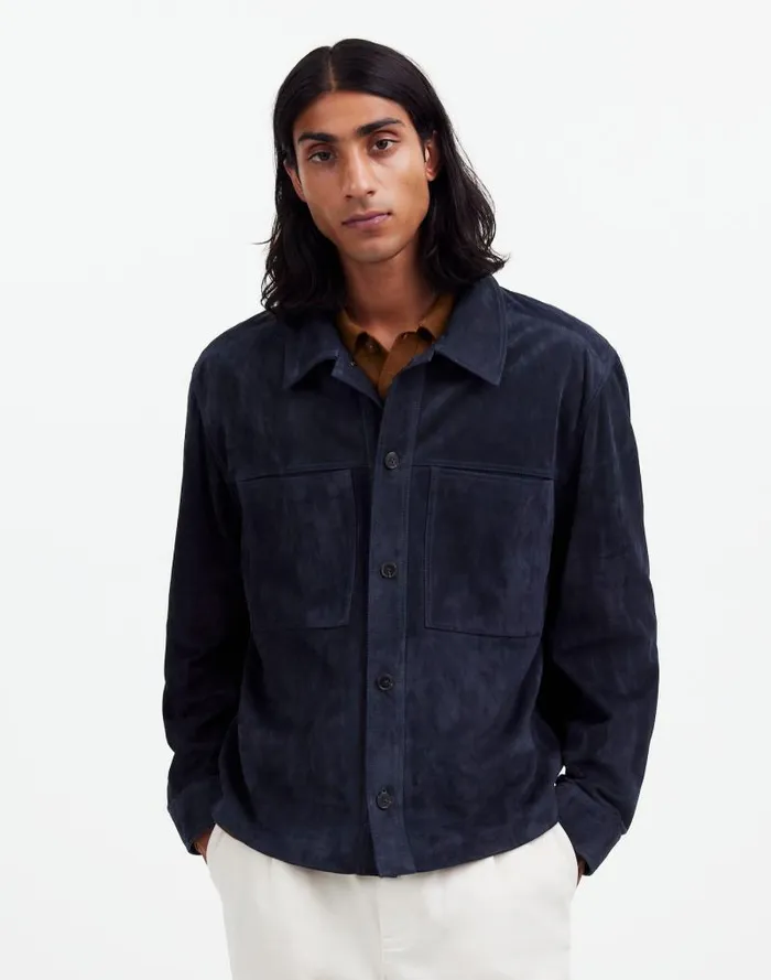 Men Suede Leather Boxy ShirtJacket Dark Indigo Madewell Coats Jackets