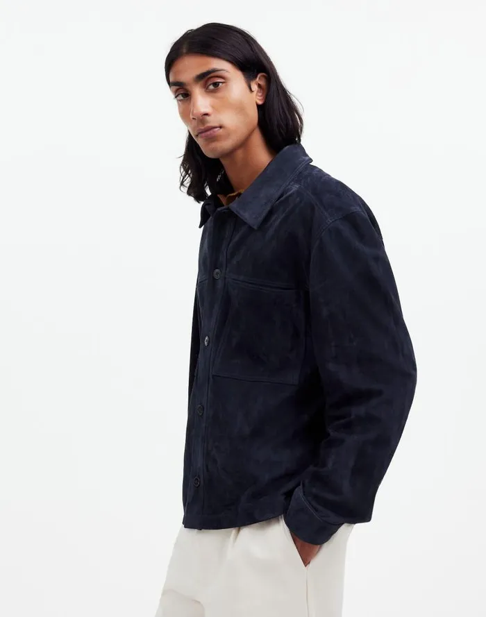 Men Suede Leather Boxy ShirtJacket Dark Indigo Madewell Coats Jackets