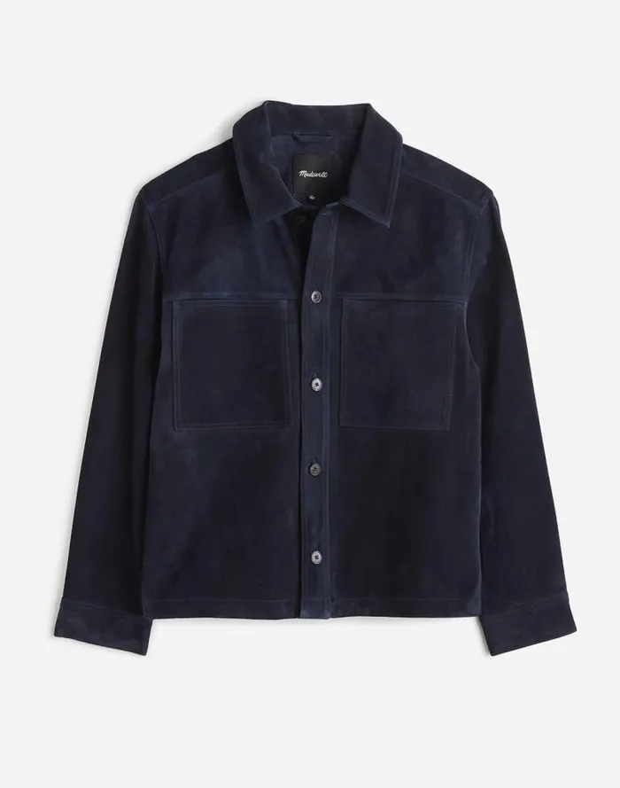 Men Suede Leather Boxy ShirtJacket Dark Indigo Madewell Coats Jackets