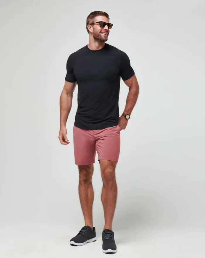 Men TECH CHINO SHORT 8IN Heather Roan Rouge TravisMathew Shorts
