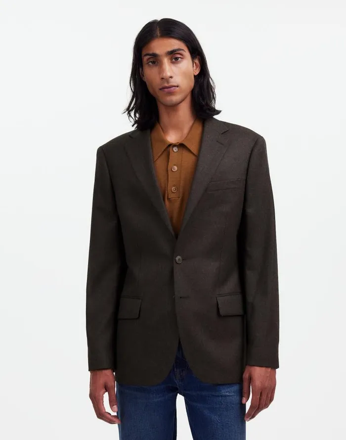 Men The Roebling TwoButton Blazer In Italian Fabric Hthr Chocolate Madewell Coats Jackets Men The Roebling TwoButton Blazer In Italian Fabric Hthr Chocolate Madewell Coats Jackets