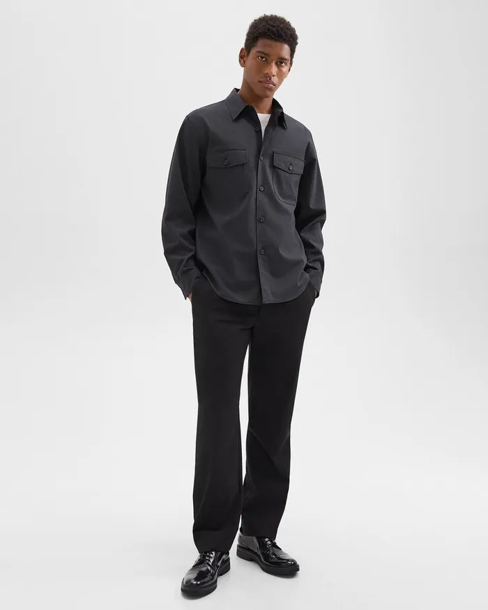 Men Theory Blazers Jackets Garvin Shirt Jacket In Stretch Wool Dark Charcoal