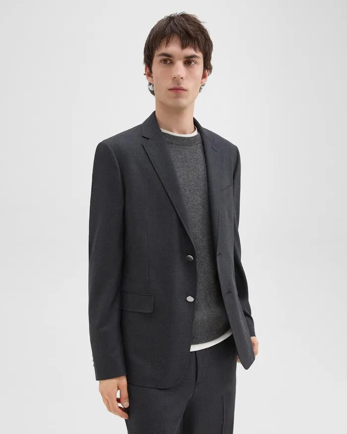 Men Theory Blazers Jackets Nostrand Blazer In Stretch Flannel Charcoal Melange