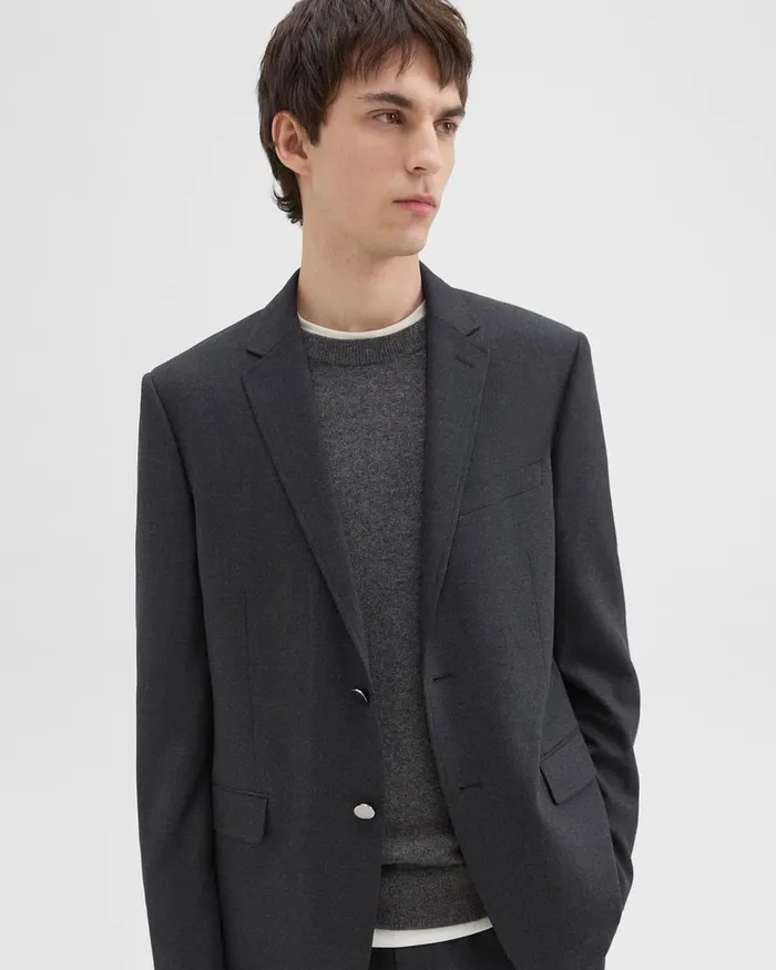 Men Theory Blazers Jackets Nostrand Blazer In Stretch Flannel Charcoal Melange