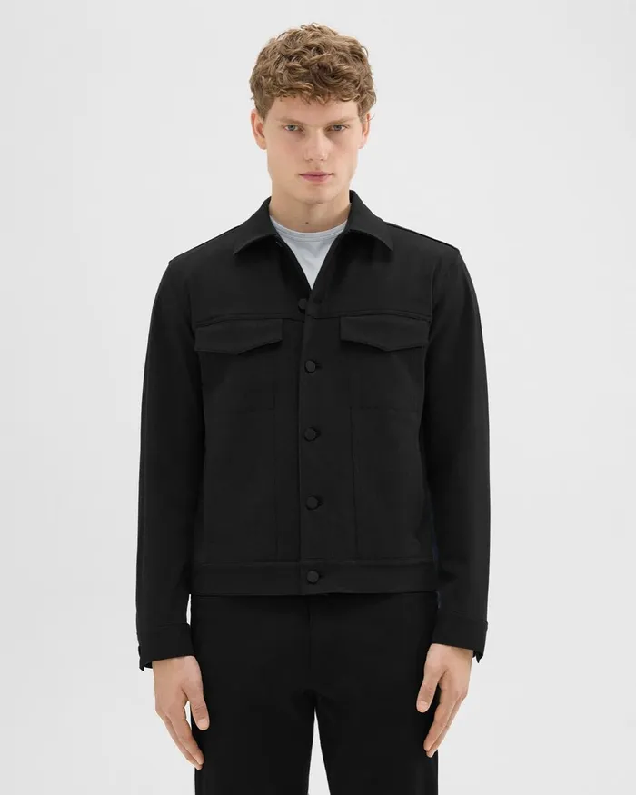 Men Theory Blazers Jackets River Trucker Jacket In Neoteric Twill Black