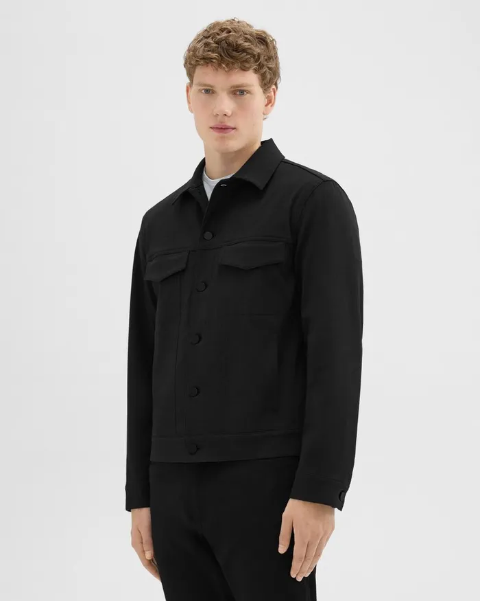 Men Theory Blazers Jackets River Trucker Jacket In Neoteric Twill Black