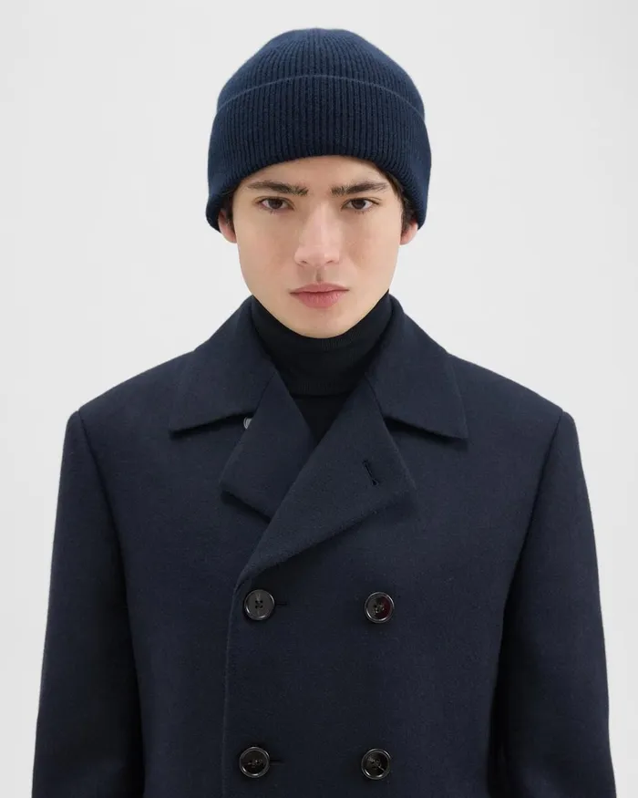 Men Theory Hats Gloves Scarves Camden Beanie In Ribbed Cashmere Baltic