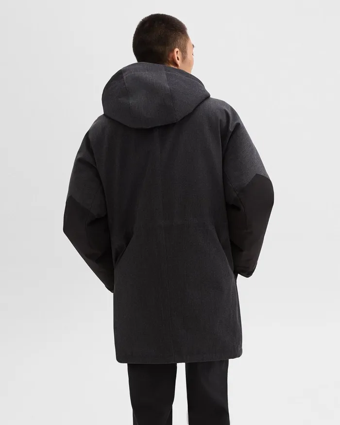 Men Theory Outerwear Hooded Parka In WoolBlend Twill Charcoal