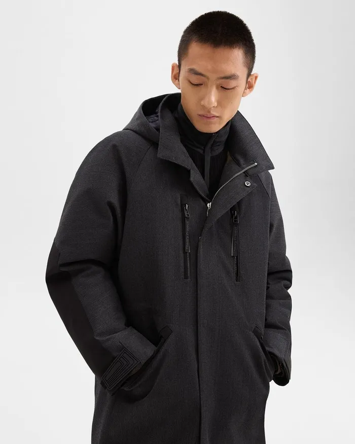 Men Theory Outerwear Hooded Parka In WoolBlend Twill Charcoal