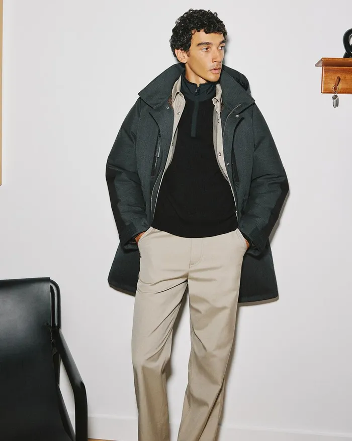 Men Theory Outerwear Hooded Parka In WoolBlend Twill Charcoal