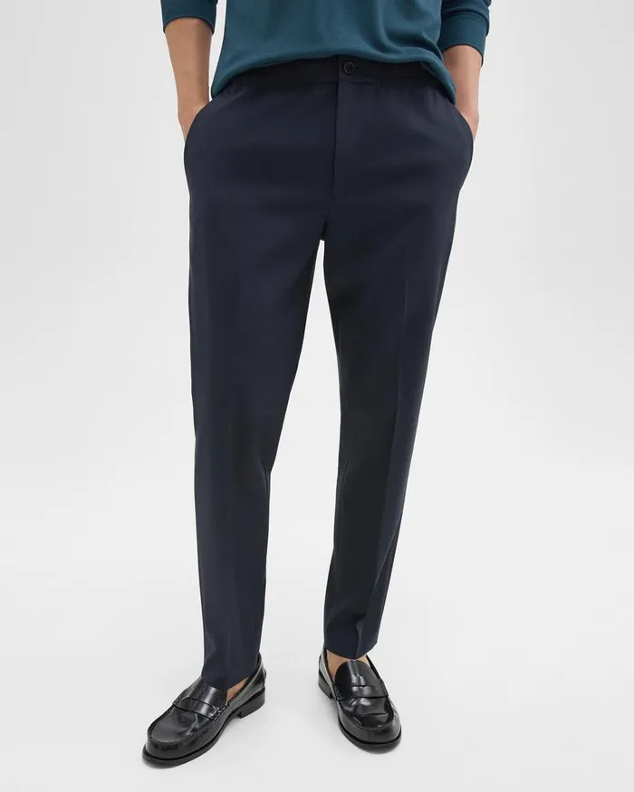 Men Theory Pants Larin Drawstring Pant In Stretch Wool Navy