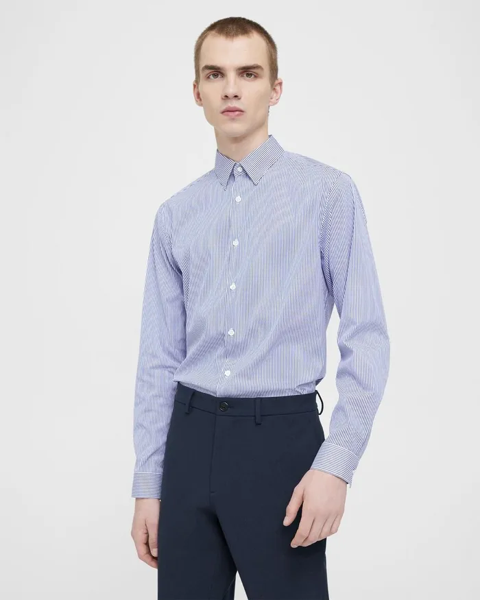 Men Theory Shirts Irving Shirt In Cotton Blend Whitenew Klein Blue