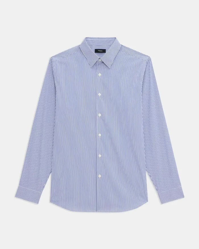 Men Theory Shirts Irving Shirt In Cotton Blend Whitenew Klein Blue