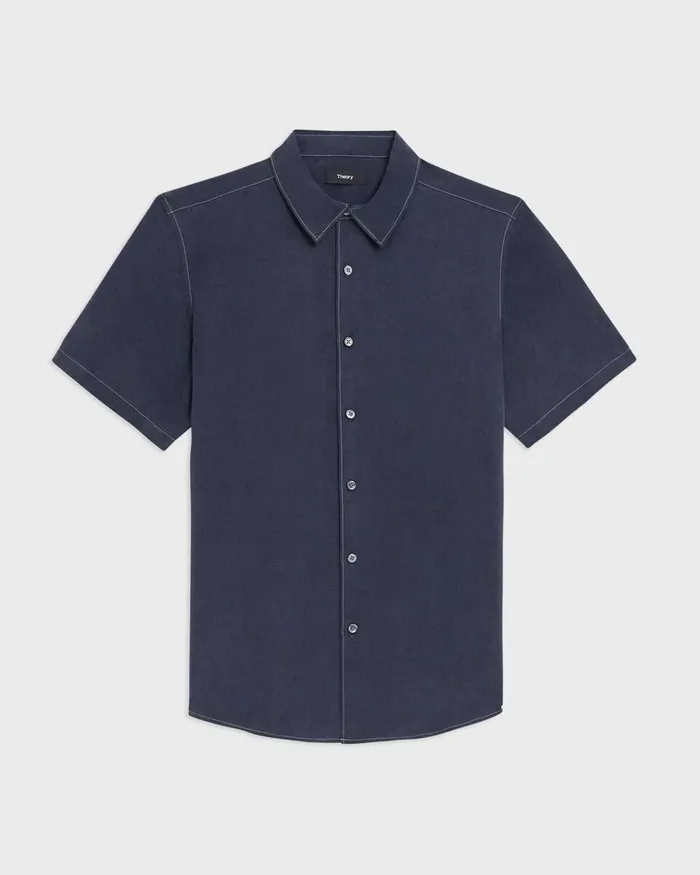Men Theory Shirts Irving ShortSleeve Shirt In Fluid Twill Baltic