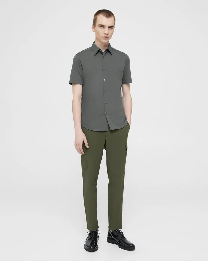 Men Theory Shirts Irving ShortSleeve Shirt In Structure Knit Dark Olive