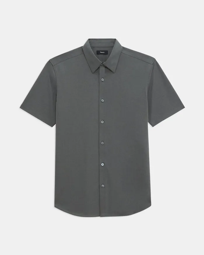 Men Theory Shirts Irving ShortSleeve Shirt In Structure Knit Dark Olive