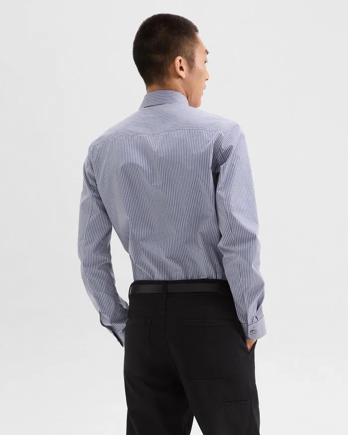 Men Theory Shirts Straight Shirt In Striped CottonBlend Greycornflower Multi