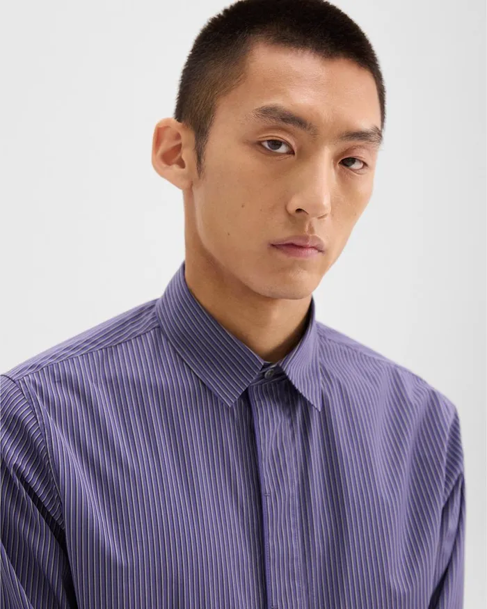 Men Theory Shirts Straight Shirt In Striped CottonBlend Marinalight Grey Multi