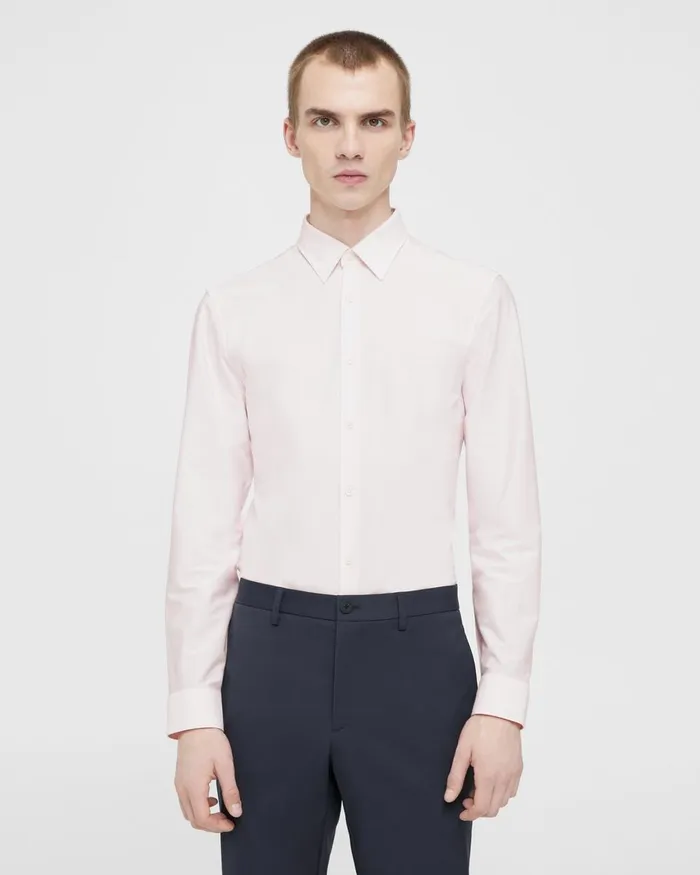 Men Theory Shirts Sylvain Shirt In Striped Cotton Blend Whitecradle Pink